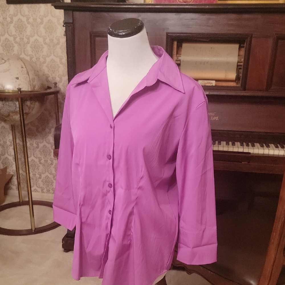 Purple 3/4 Sleeve Boxy Button Down Shirt